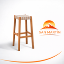 Banqueta Alta de Madera – Color Stain Castaño – Asiento en Cinta Beige